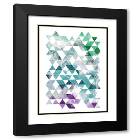 Green Purple Grey Triangles Black Modern Wood Framed Art Print with Double Matting by OnRei