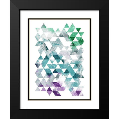 Green Purple Grey Triangles Black Modern Wood Framed Art Print with Double Matting by OnRei