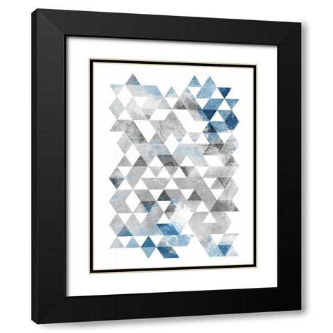 Blue Silver Triangles Black Modern Wood Framed Art Print with Double Matting by OnRei