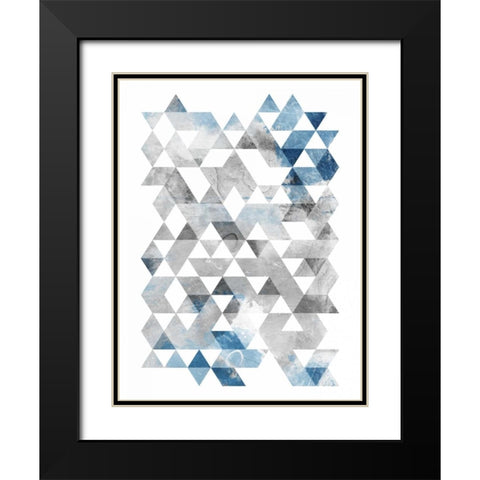 Blue Silver Triangles Black Modern Wood Framed Art Print with Double Matting by OnRei