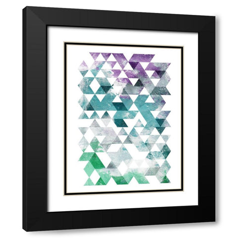 Green Purple Grey Triangles Mate Black Modern Wood Framed Art Print with Double Matting by OnRei