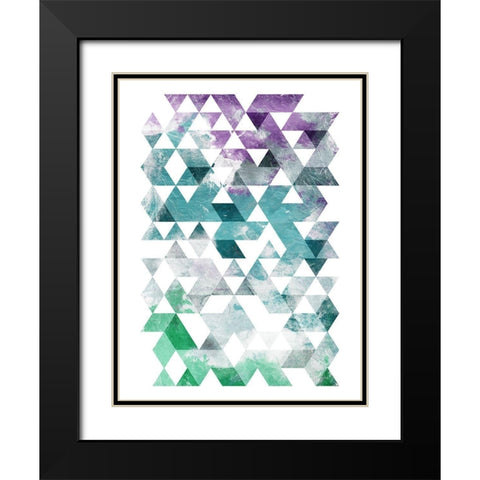 Green Purple Grey Triangles Mate Black Modern Wood Framed Art Print with Double Matting by OnRei