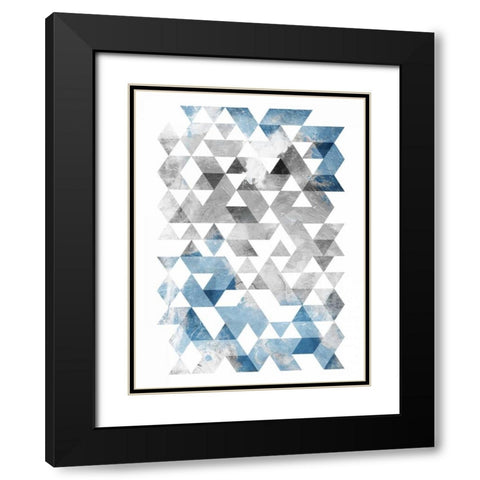 Blue Silver Triangles Mates Black Modern Wood Framed Art Print with Double Matting by OnRei