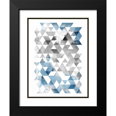 Blue Silver Triangles Mates Black Modern Wood Framed Art Print with Double Matting by OnRei