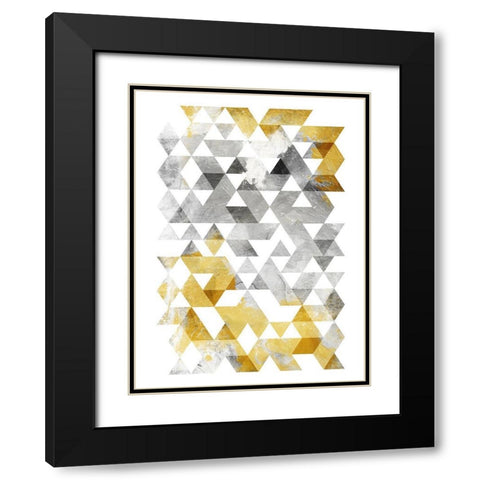 Golden Grey Triangles Mate Black Modern Wood Framed Art Print with Double Matting by OnRei