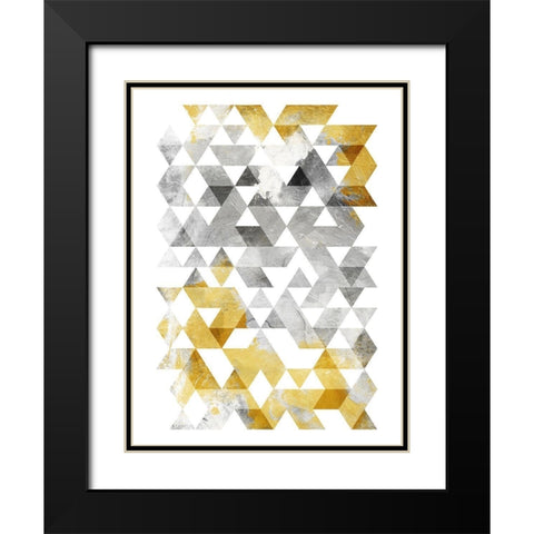 Golden Grey Triangles Mate Black Modern Wood Framed Art Print with Double Matting by OnRei