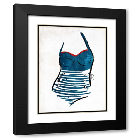 Vintage Swimsuit One Black Modern Wood Framed Art Print with Double Matting by OnRei