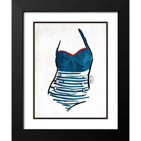 Vintage Swimsuit One Black Modern Wood Framed Art Print with Double Matting by OnRei