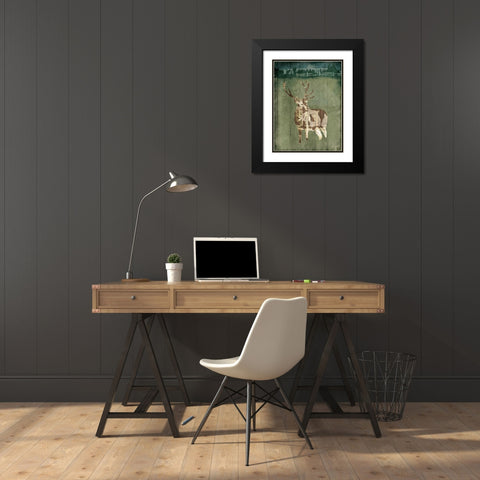 Deer In The Field Black Modern Wood Framed Art Print with Double Matting by OnRei