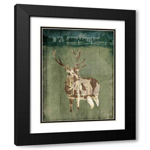 Deer In The Field Black Modern Wood Framed Art Print with Double Matting by OnRei