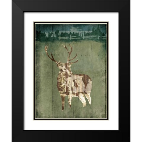 Deer In The Field Black Modern Wood Framed Art Print with Double Matting by OnRei