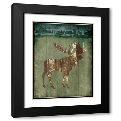 Moose In The Field Black Modern Wood Framed Art Print with Double Matting by OnRei