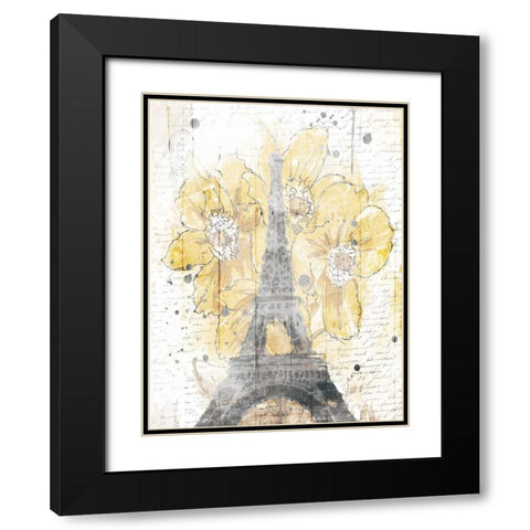 Eiffel Bloom Yellow Black Modern Wood Framed Art Print with Double Matting by OnRei