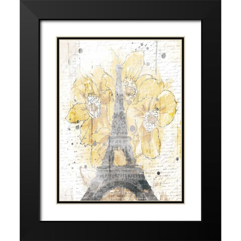 Eiffel Bloom Yellow Black Modern Wood Framed Art Print with Double Matting by OnRei