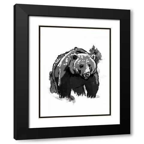 Black Bear Black Modern Wood Framed Art Print with Double Matting by OnRei