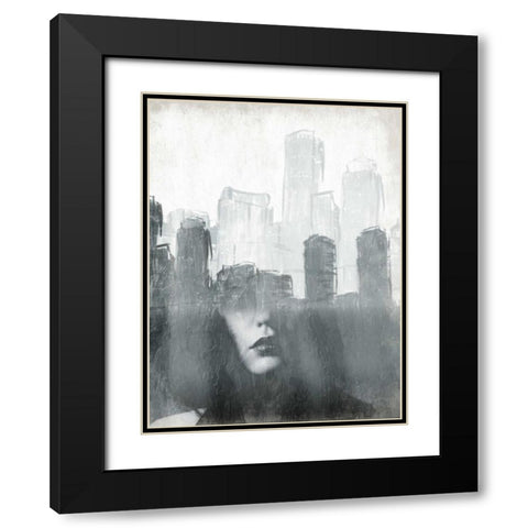 Skyline Mind Black Modern Wood Framed Art Print with Double Matting by OnRei