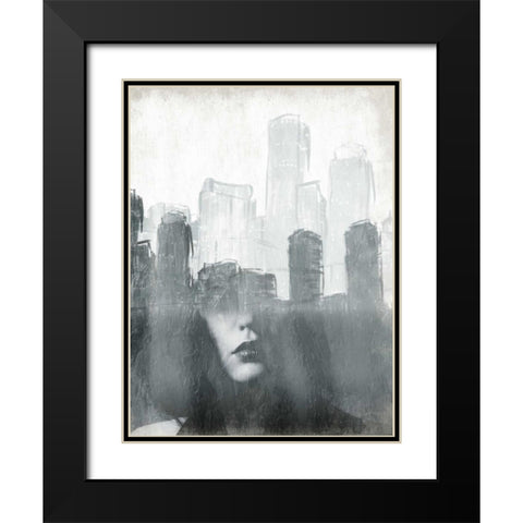 Skyline Mind Black Modern Wood Framed Art Print with Double Matting by OnRei