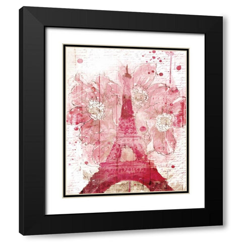 Paris Bloom Black Modern Wood Framed Art Print with Double Matting by OnRei