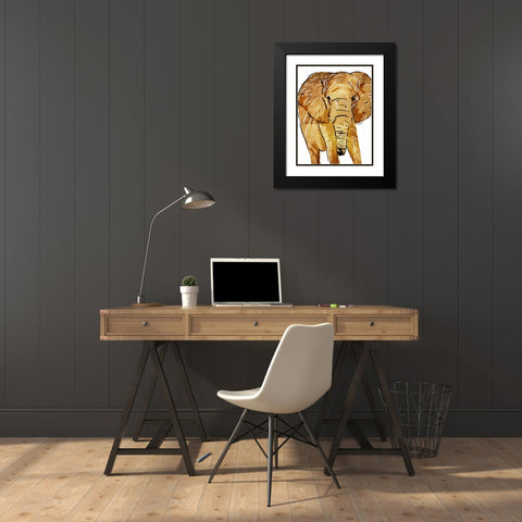 Golden Elephant Black Modern Wood Framed Art Print with Double Matting by OnRei