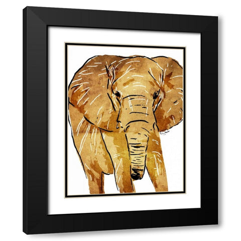 Golden Elephant Black Modern Wood Framed Art Print with Double Matting by OnRei