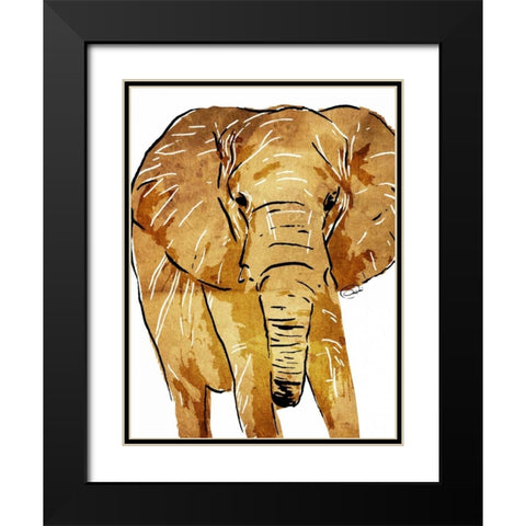 Golden Elephant Black Modern Wood Framed Art Print with Double Matting by OnRei