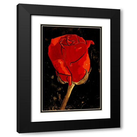 Golden Rose Black Modern Wood Framed Art Print with Double Matting by OnRei