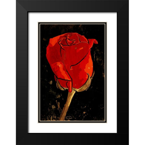 Golden Rose Black Modern Wood Framed Art Print with Double Matting by OnRei