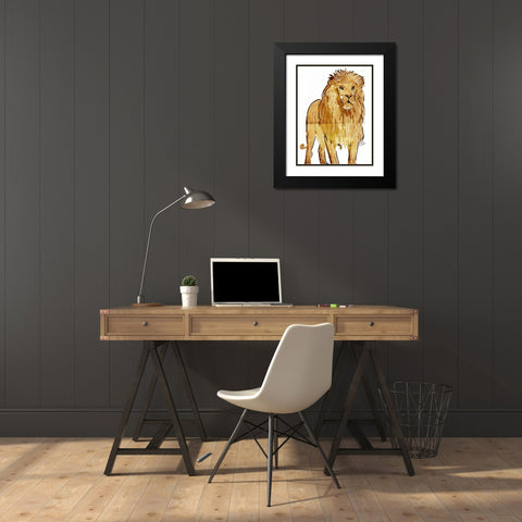 Golden Lion Black Modern Wood Framed Art Print with Double Matting by OnRei