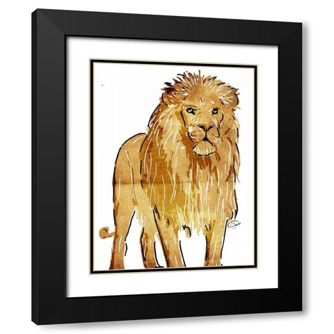 Golden Lion Black Modern Wood Framed Art Print with Double Matting by OnRei