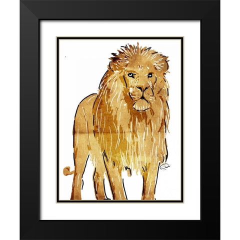 Golden Lion Black Modern Wood Framed Art Print with Double Matting by OnRei