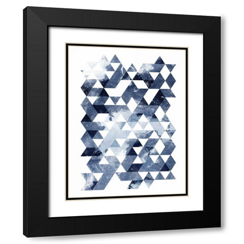 Blue Triangles Black Modern Wood Framed Art Print with Double Matting by OnRei