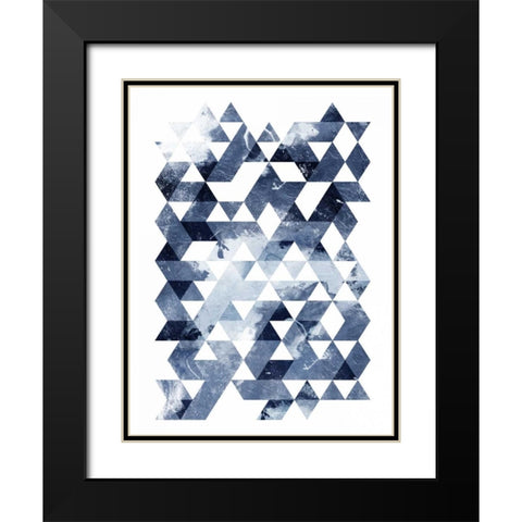 Blue Triangles Black Modern Wood Framed Art Print with Double Matting by OnRei