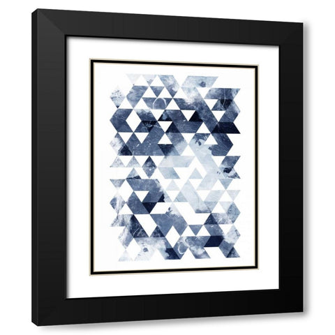 Blue Triangles Mate Black Modern Wood Framed Art Print with Double Matting by OnRei