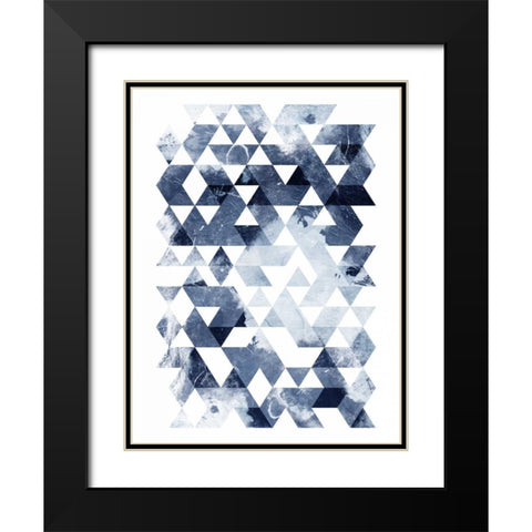 Blue Triangles Mate Black Modern Wood Framed Art Print with Double Matting by OnRei