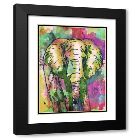 Elephant Dark Bright Henna Black Modern Wood Framed Art Print with Double Matting by OnRei