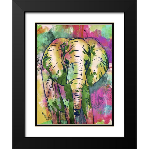 Elephant Dark Bright Henna Black Modern Wood Framed Art Print with Double Matting by OnRei