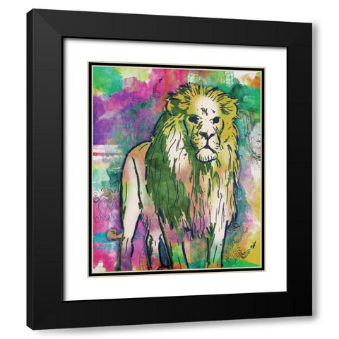 Lion Dark Bright Henna Black Modern Wood Framed Art Print with Double Matting by OnRei