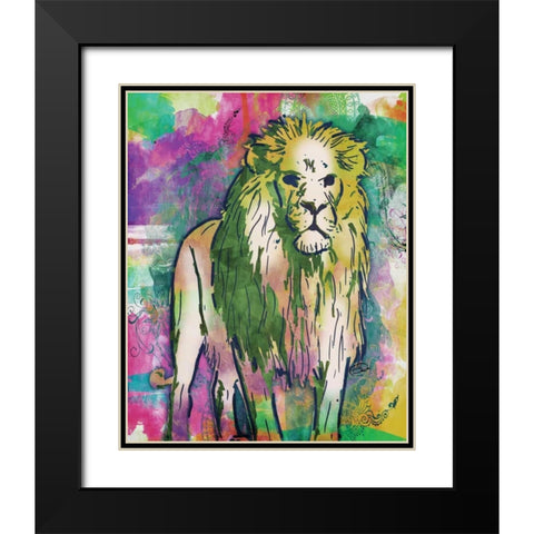 Lion Dark Bright Henna Black Modern Wood Framed Art Print with Double Matting by OnRei