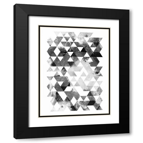 Black And White Triangles Black Modern Wood Framed Art Print with Double Matting by OnRei