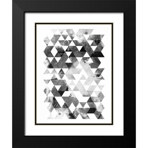 Black And White Triangles Black Modern Wood Framed Art Print with Double Matting by OnRei