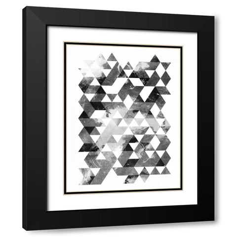 Black And White Triangles Mate Black Modern Wood Framed Art Print with Double Matting by OnRei