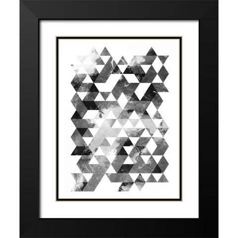 Black And White Triangles Mate Black Modern Wood Framed Art Print with Double Matting by OnRei