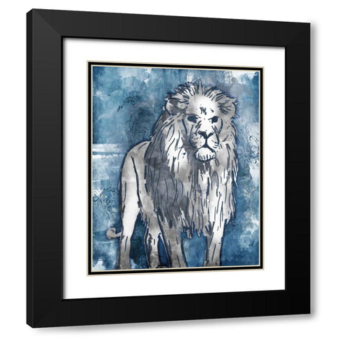 Grey Blue Lion Black Modern Wood Framed Art Print with Double Matting by OnRei