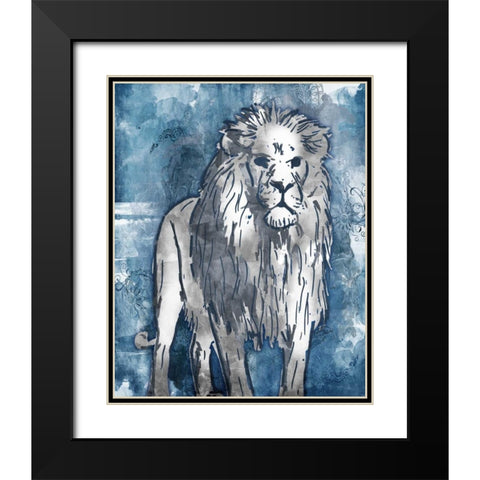 Grey Blue Lion Black Modern Wood Framed Art Print with Double Matting by OnRei