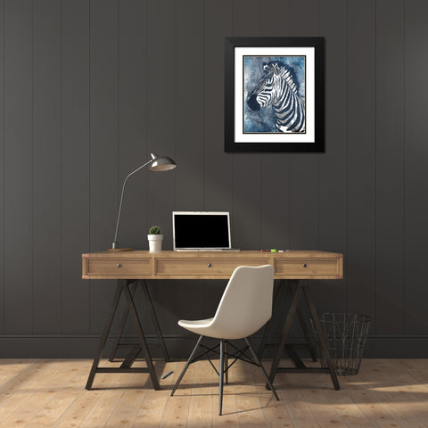 Grey Blue Zebra Black Modern Wood Framed Art Print with Double Matting by OnRei