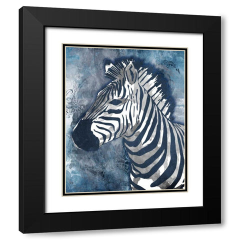 Grey Blue Zebra Black Modern Wood Framed Art Print with Double Matting by OnRei