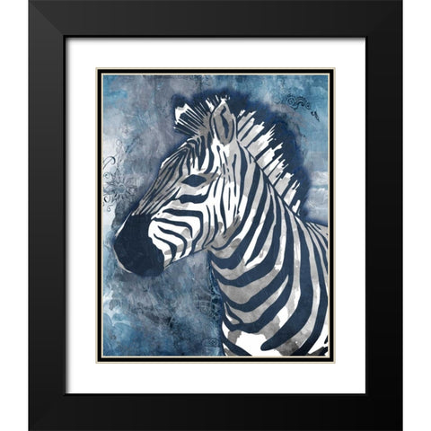 Grey Blue Zebra Black Modern Wood Framed Art Print with Double Matting by OnRei