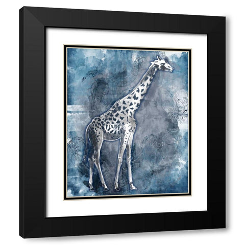 Grey Blue Giraffe Black Modern Wood Framed Art Print with Double Matting by OnRei