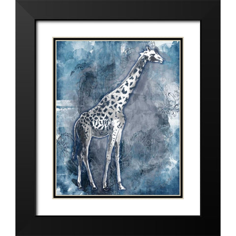 Grey Blue Giraffe Black Modern Wood Framed Art Print with Double Matting by OnRei