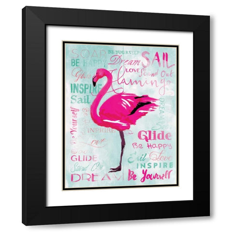 Sky Flamingo Black Modern Wood Framed Art Print with Double Matting by OnRei